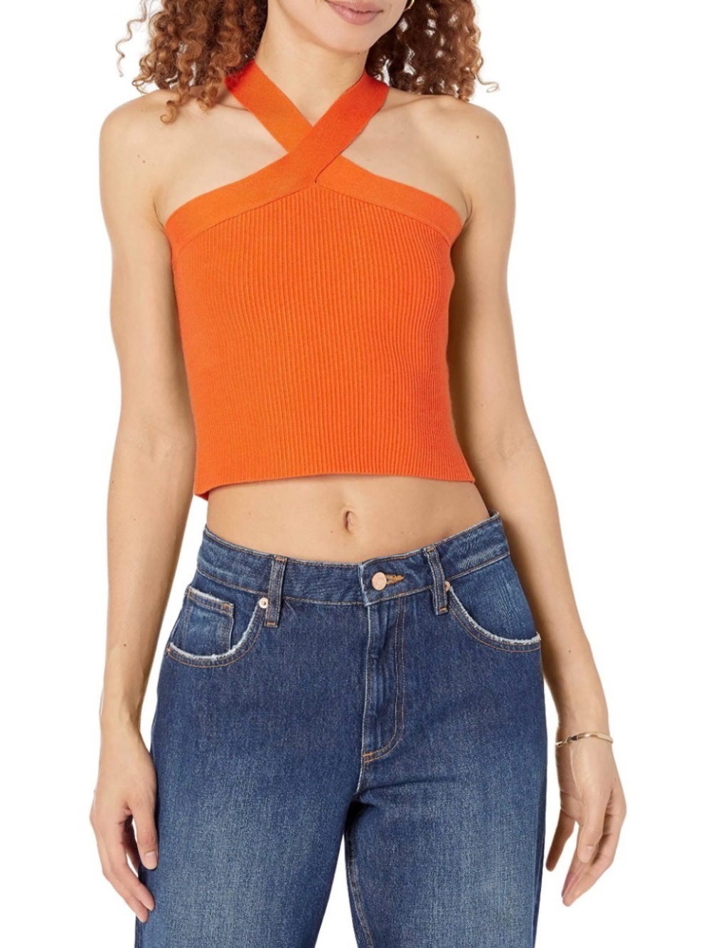 The Drop’s Zaire Fire Orange Cross Halter Ribbed Crop Top in Orange, Size M, NWT